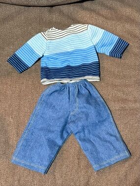 American Girl Wide Leg Denim Pants with Striped Top